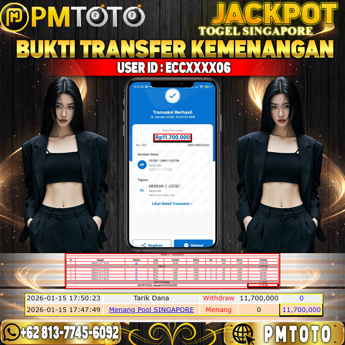 SELAMAT KEPADA MEMBER ECCXXXX06 JACKPOT 11,7 JUTA DI TOGEL SINGAPORE