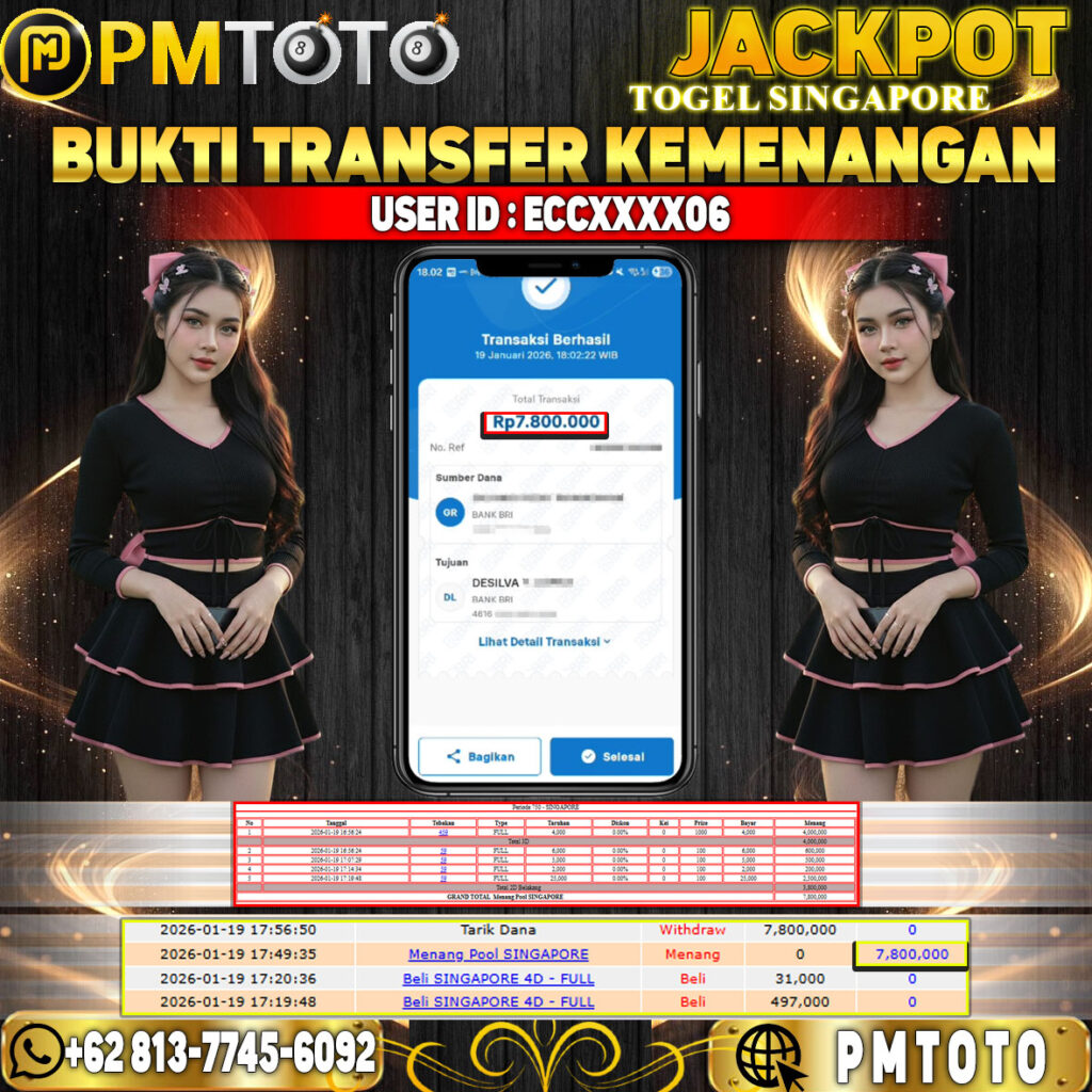 SELAMAT KEPADA MEMBER ECCXXXX06 JACKPOT 7,8 JUTA DI TOGEL SINGAPORE