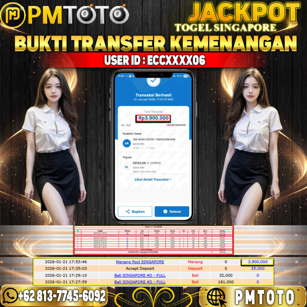 SELAMAT KEPADA MEMBER ECCXXXX06 JACKPOT 3,9 JUTA DI TOGEL SINGAPORE