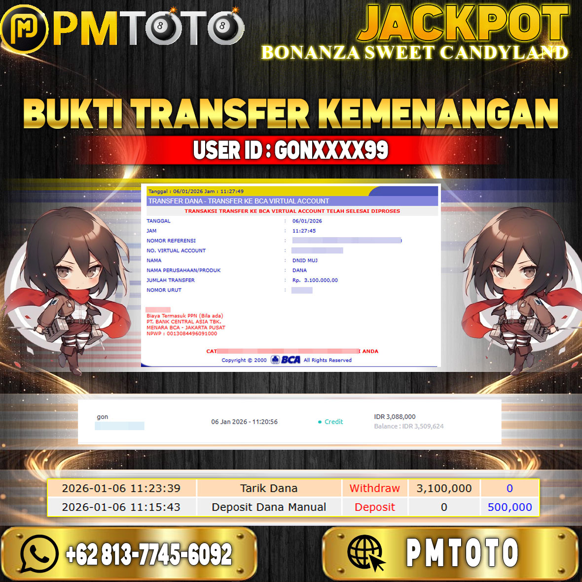SELAMAT KEPADA MEMBER GONXXXX99 JACKPOT 3,1 JUTA DI CASINO BONANZA SWEET CANDYLAND