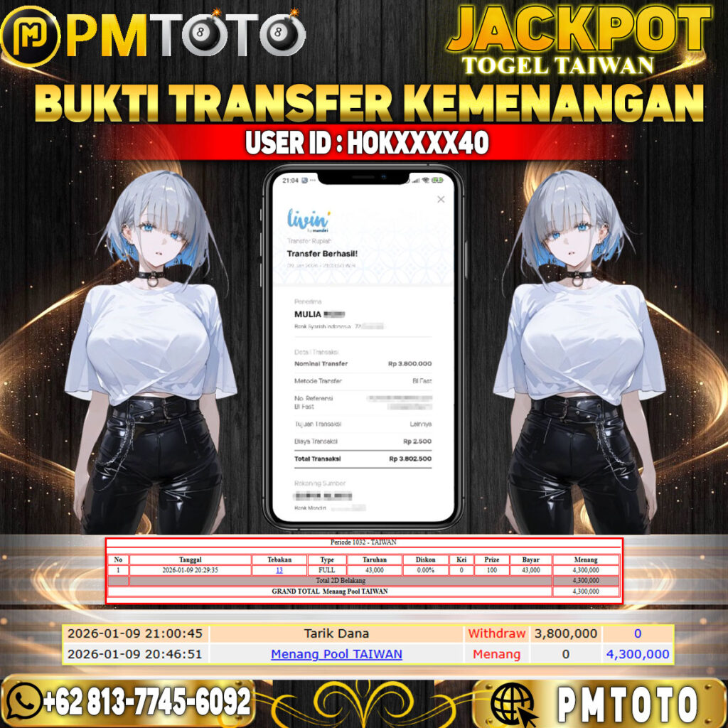 SELAMAT KEPADA MEMBER HOKXXXX40 JACKPOT 4,3 JUTA DI TOGEL TAIWAN