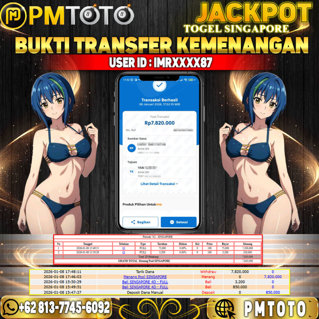 SELAMAT KEPADA MEMBER IMRXXXX87 JACKPOT 7,8 JUTA DI TOGEL SINGAPORE