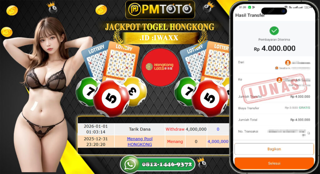 SELAMAT KEPADA MEMBER PMTOTO JACKPOT TOGEL HONGKONG LOTTO Rp.4.000.000.,- LUNAS