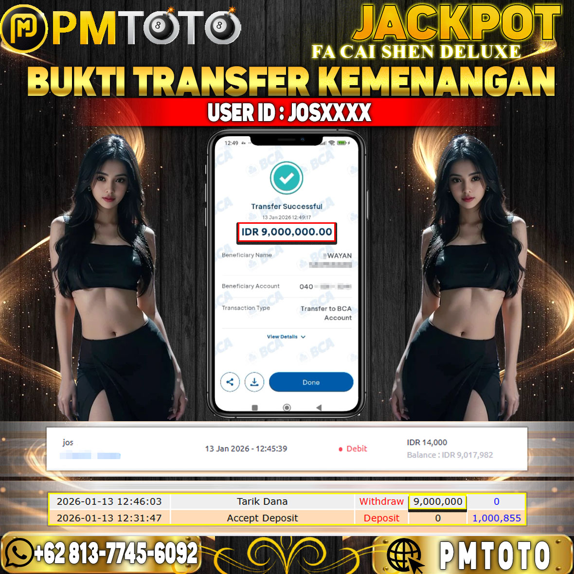 SELAMAT KEPADA MEMBER JOSXXXX JACKPOT 9 JUTA DI FA CAI SHEN DELUXE
