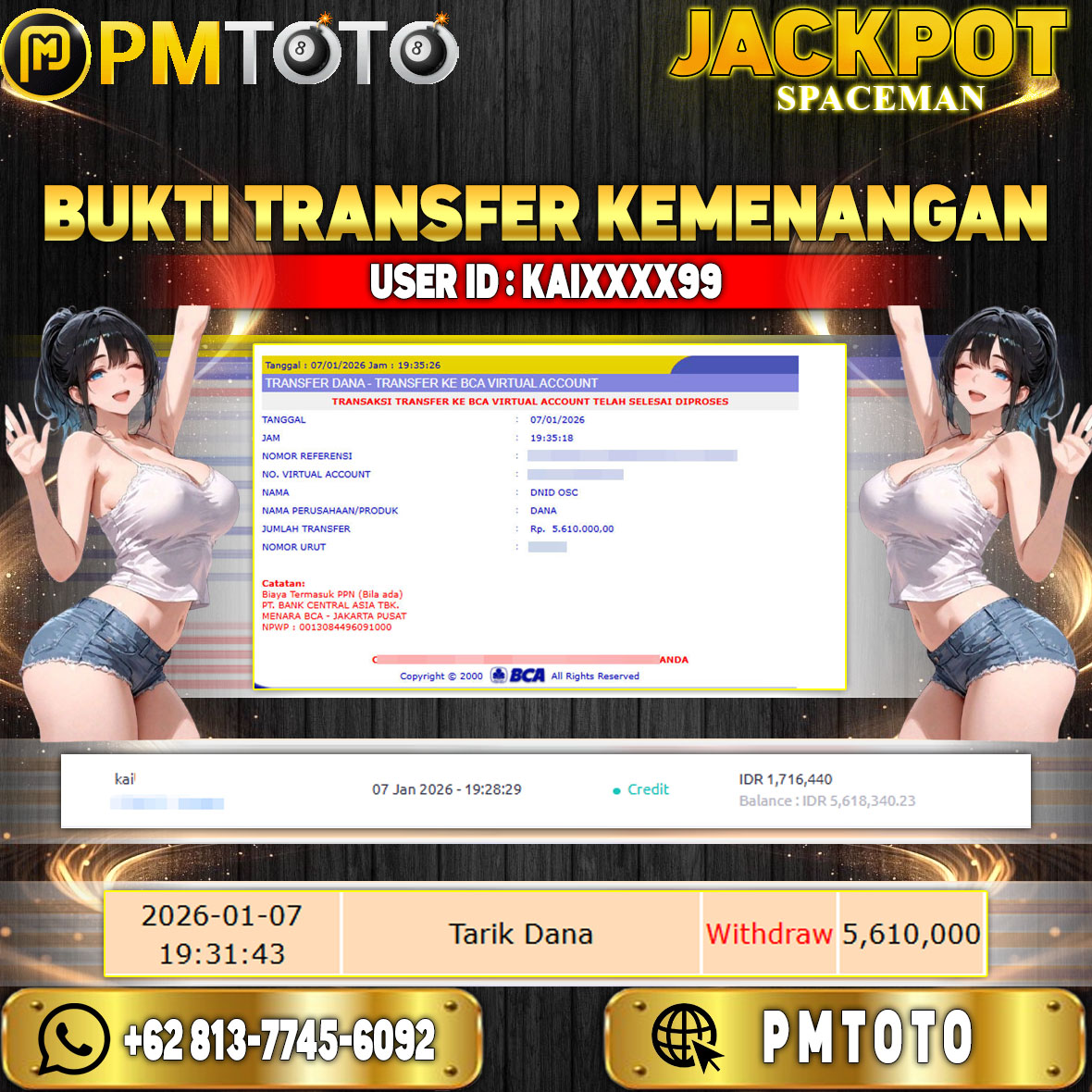SELAMAT KEPADA MEMBER KAIXXXX99 JACKPOT 5,6 JUTA DI SPACEMAN