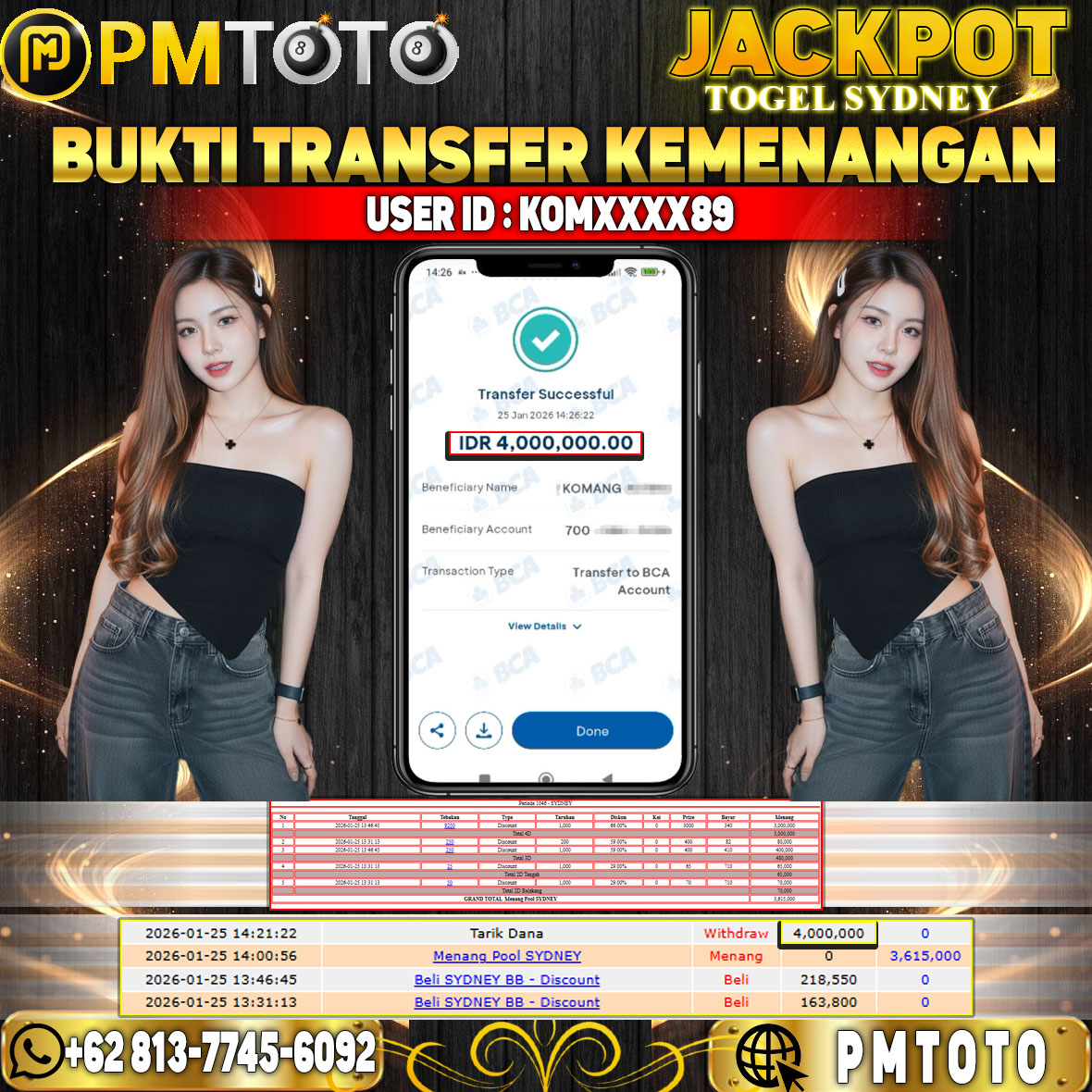 SELAMAT KEPADA MEMBER KOMXXXX89 JACKPOT 4 JUTA DI TOGEL SYDNEY