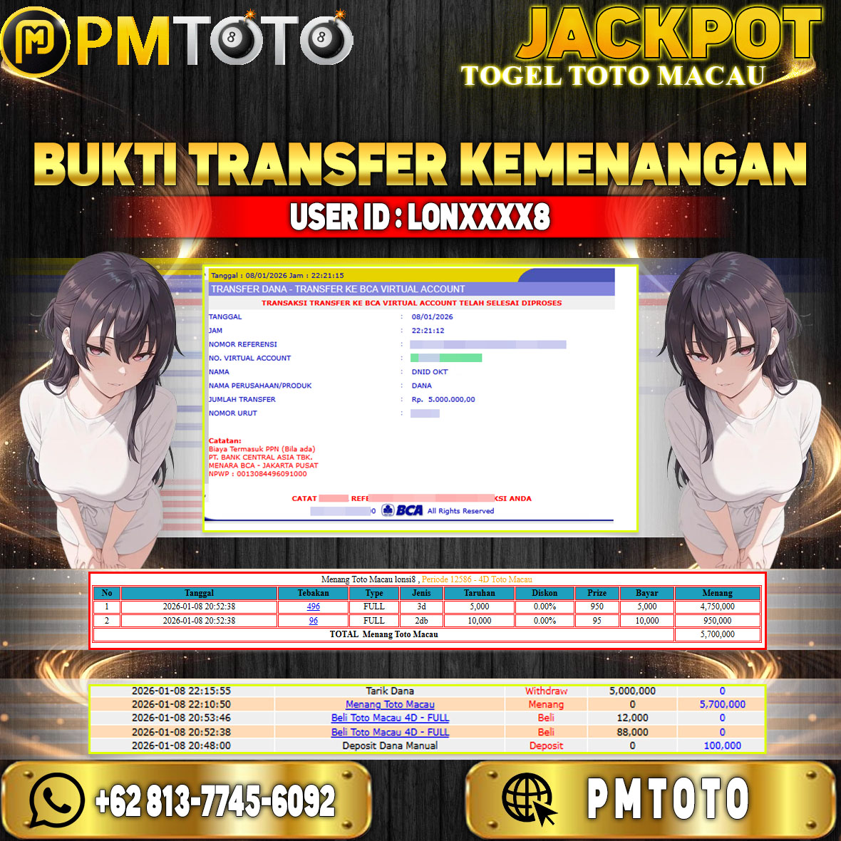 SELAMAT KEPADA MEMBER LONXXXX8 JACKPOT 5,7 JUTA DI TOGEL TOTO MACAU