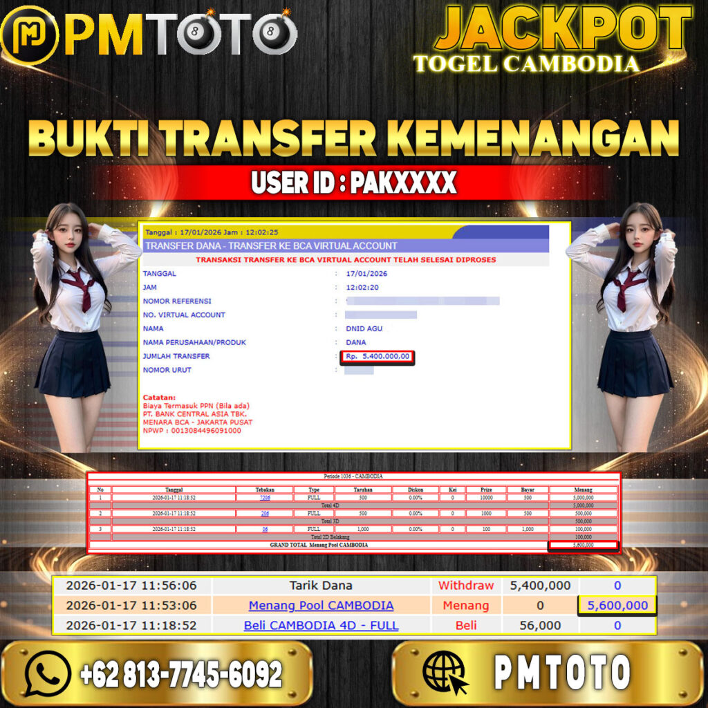 SELAMAT KEPADA MEMBER PAKXXXX JACKPOT 5,6 JUTA DI TOGEL CAMBODIA