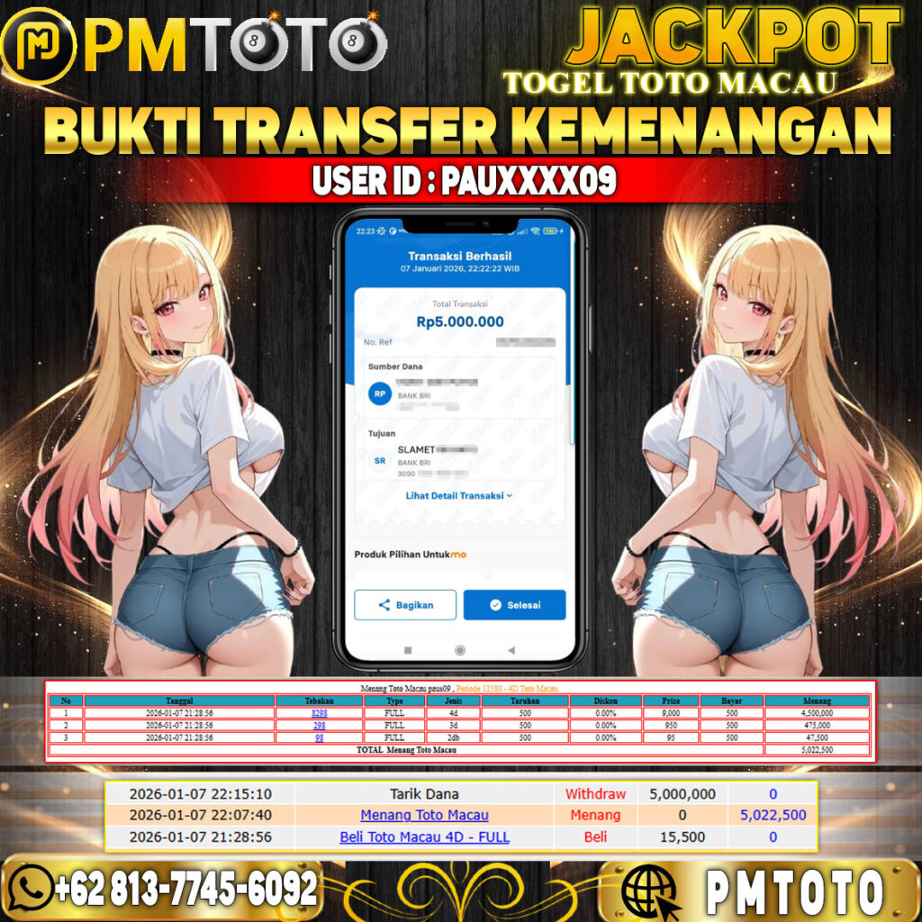 SELAMAT KEPADA MEMBER PAUXXXX09 JACKPOT 5 JUTA DI TOGEL TOTO MACAU