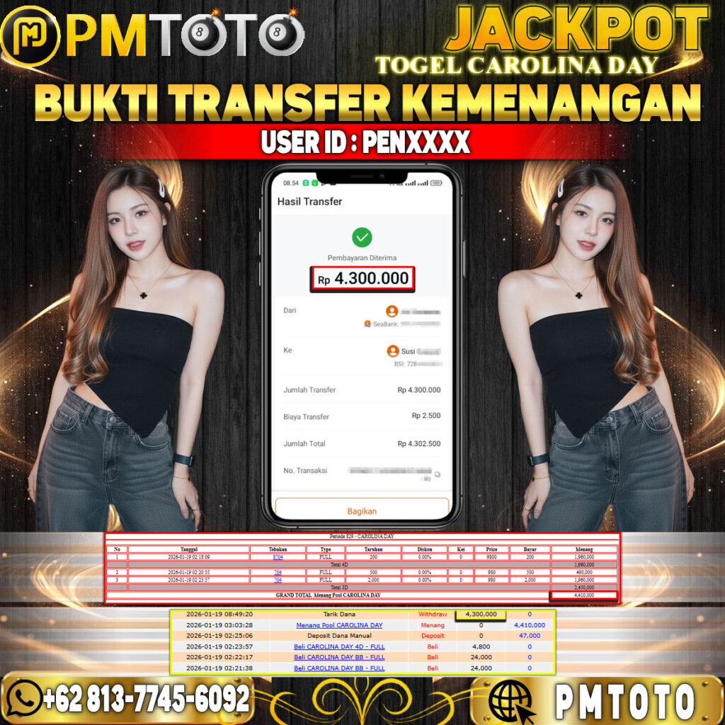 SELAMAT KEPADA MEMBER PENXXXX JACKPOT 4,3 JUTA DI TOGEL CAROLINA DAY