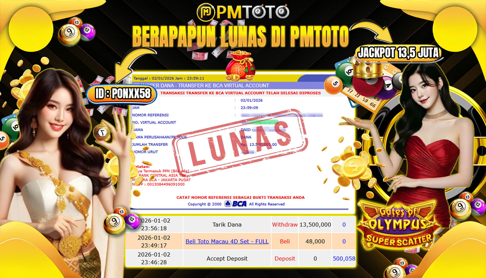 SELAMAT KEPADA MEMBER POXXXX58 JACKPOT 13,5 JUTA DI SLOT GATES OF OLYMPUS SUPER SCATTER