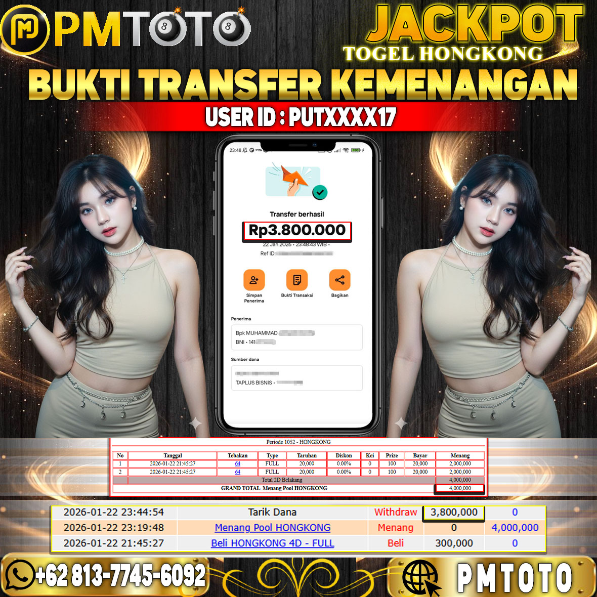 SELAMAT KEPADA MEMBER PUTXXXX17 JACKPOT 3,8 JUTA DI TOGEL HONGKONG LOTTO