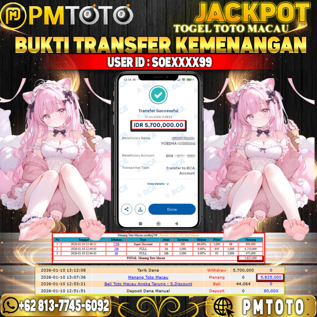 SELAMAT KEPADA MEMBER SOEXXXX99 JACKPOT 5,8 JUTA DI TOGEL TOTO MACAU