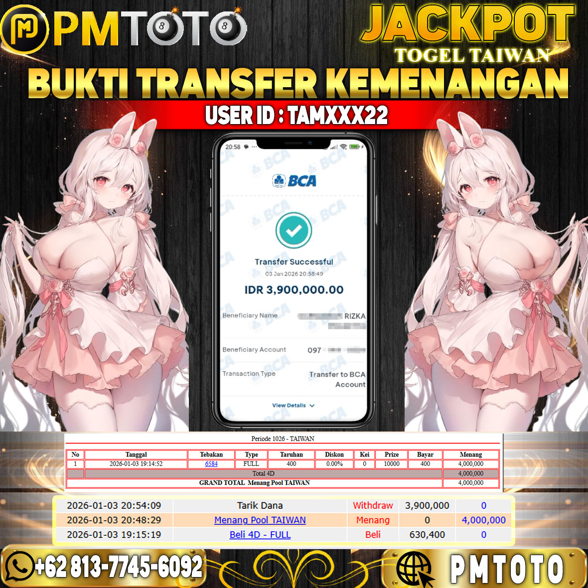 SELAMAT KEPADA MEMBER TAMXX22 JACKPOT 4 JUTA TOGEL TAIWAN