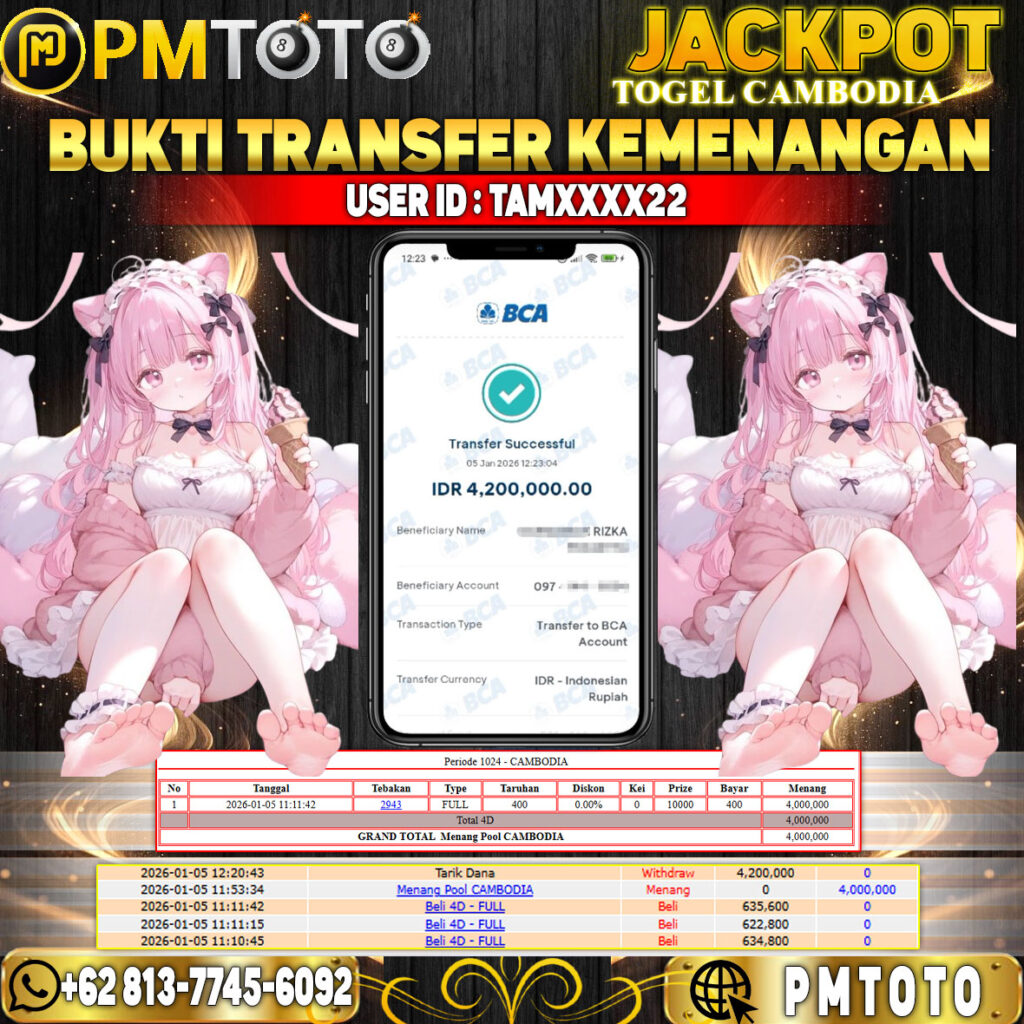 SELAMAT KEPADA MEMBER TAMXXXX22 JACKPOT 4 JUTA DI TOGEL CAMBODIA