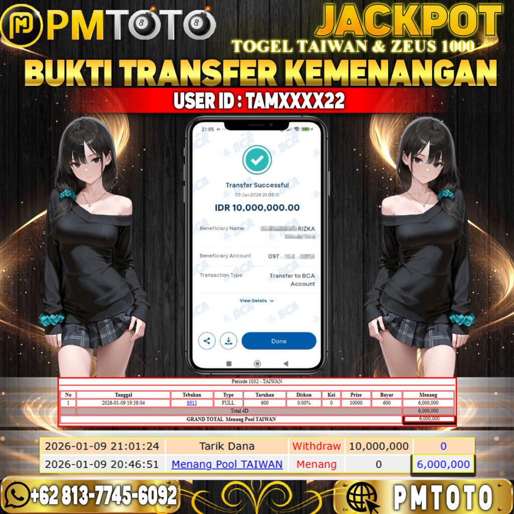 SELAMAT KEPADA MEMBER TAMXXXX22 JACKPOT 10 JUTA DI TOGEL TAIWAN & GATES OF OLYMPUS 1000