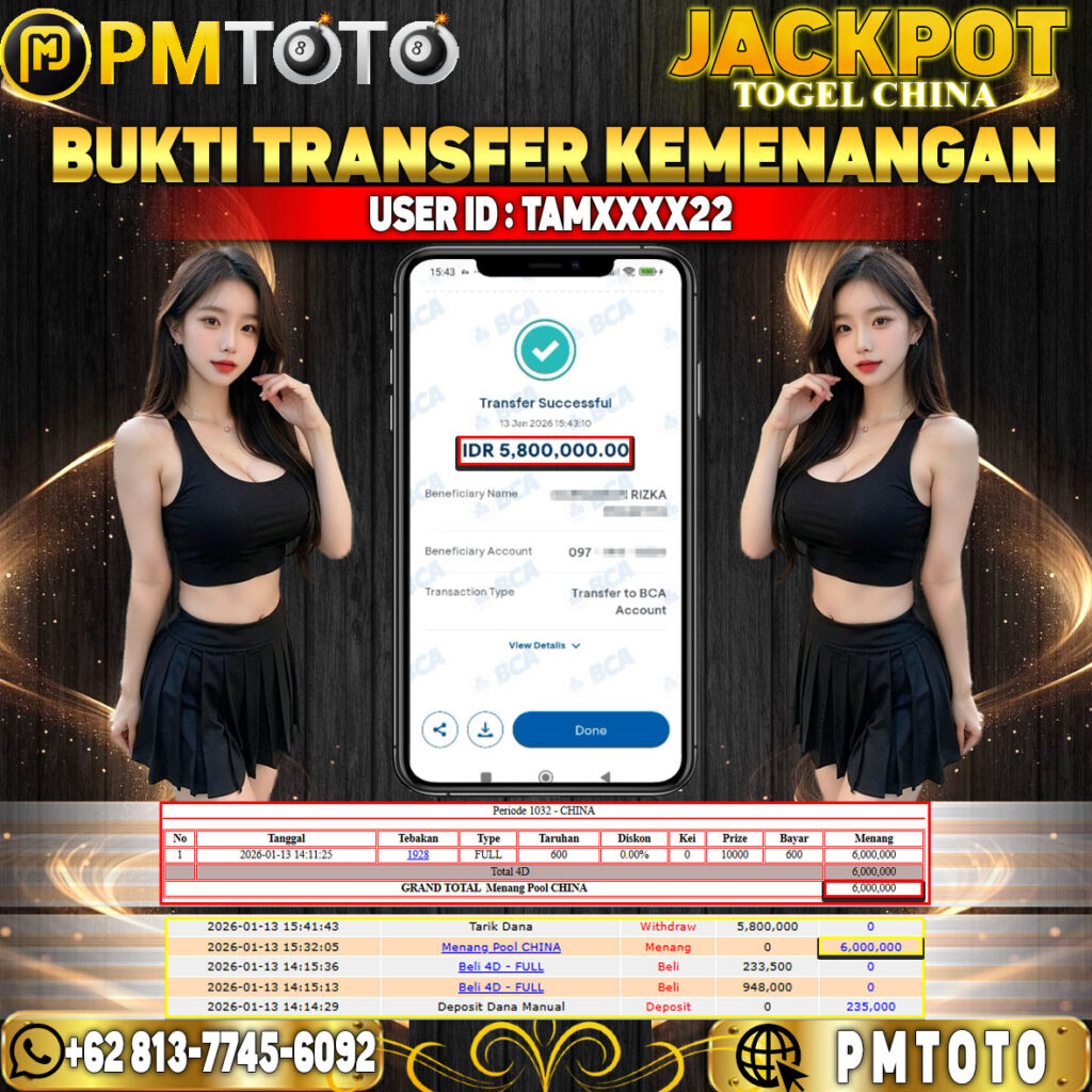 SELAMAT KEPADA MEMBER TAMXXXX22 JACKPOT 6 JUTA DI TOGEL CHINA