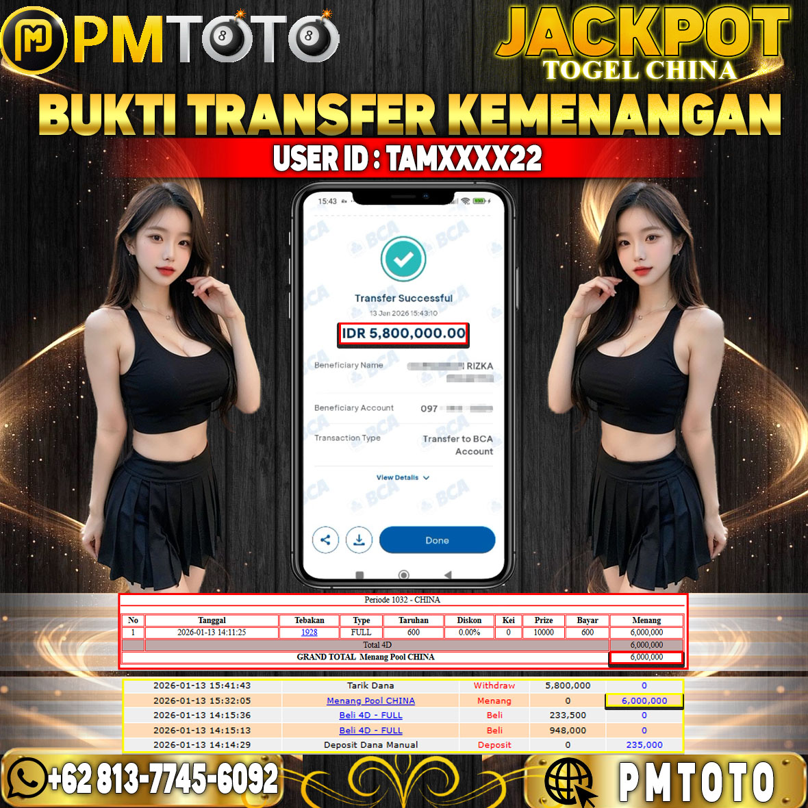 SELAMAT KEPADA MEMBER TAMXXXX22 JACKPOT 6 JUTA DI TOGEL CHINA