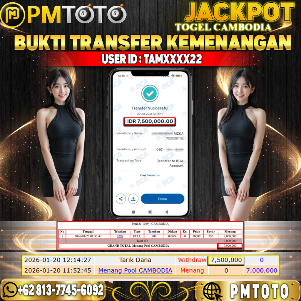 SELAMAT KEPADA MEMBER TAMXXXX22 JACKPOT 7,5 JUTA DI TOGEL CAMBODIA