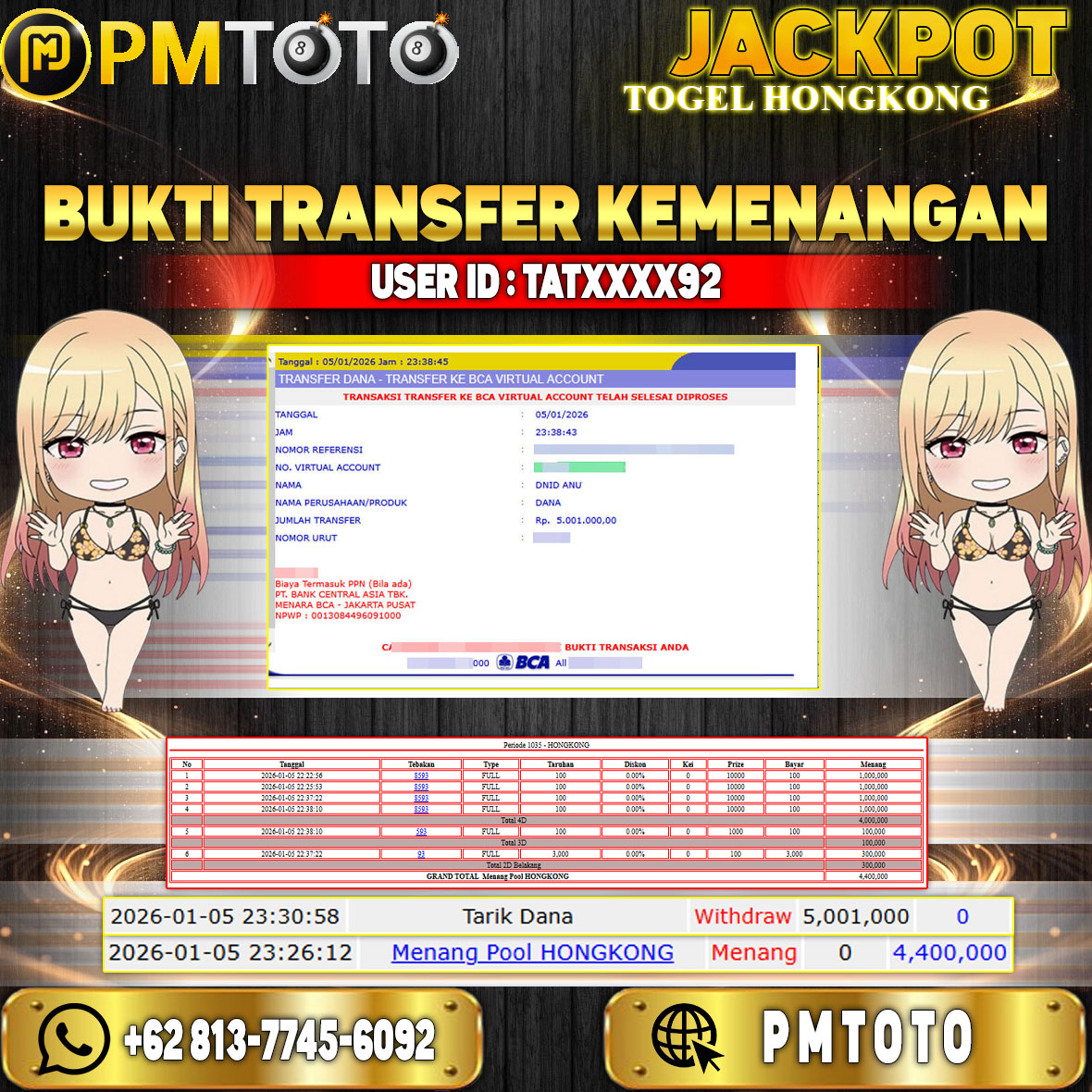 SELAMAT KEPADA MEMBER TATXXXX92 JACKPOT 4,4 JUTA DI TOGEL HONGKONG