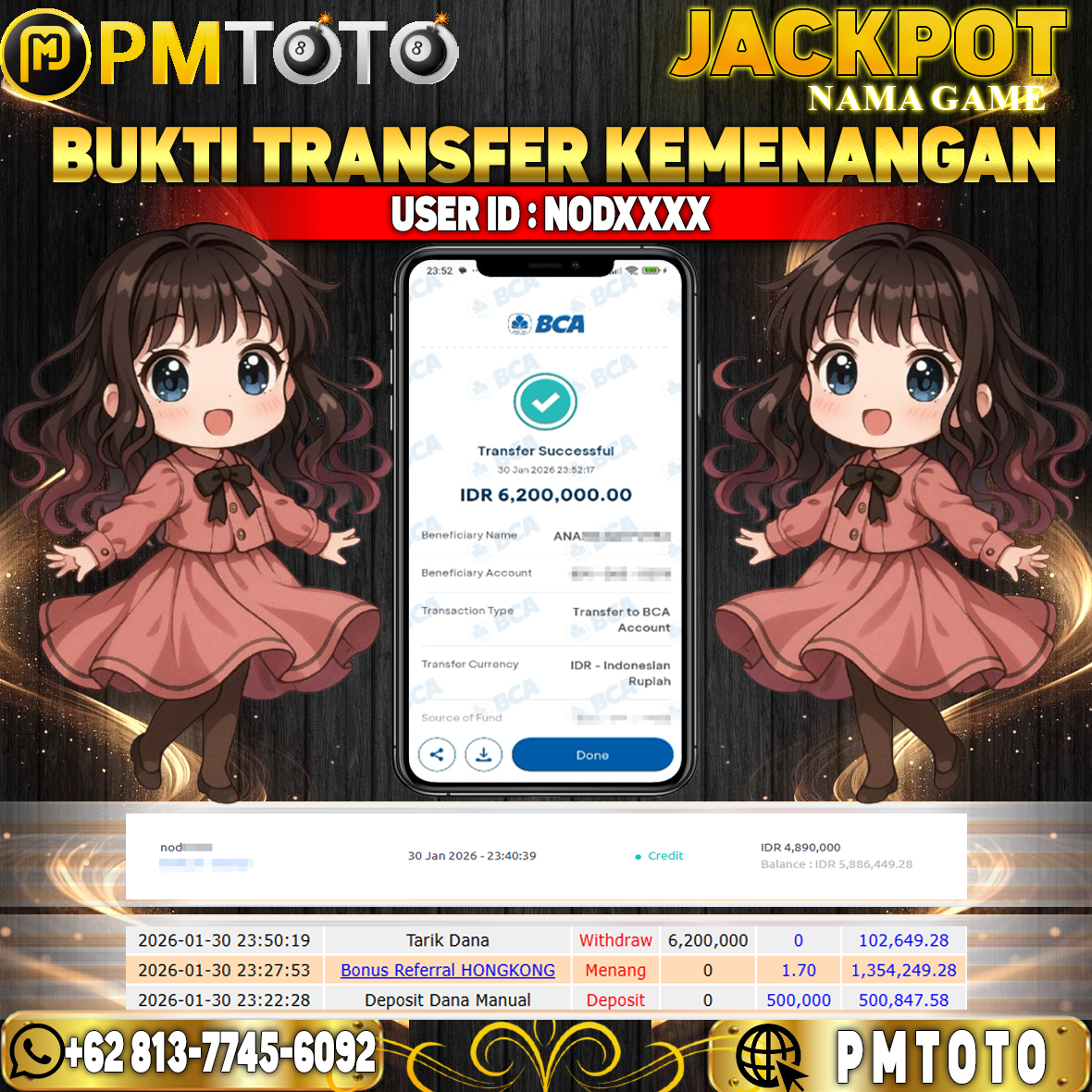 SELAMAT KEPADA MEMBER NODXXXX JACKPOT 6,2 JUTA DI PINATA WINS
