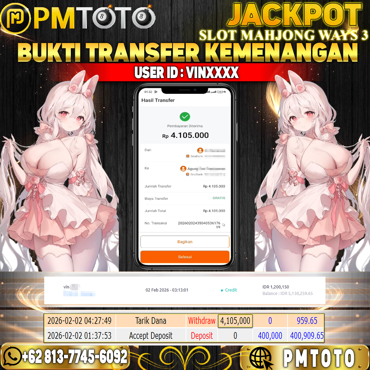 SELAMAT KEPADA MEMBER VINXXXX JACKPOT 4,1 JUTA DI MAHJONG WAYS 3