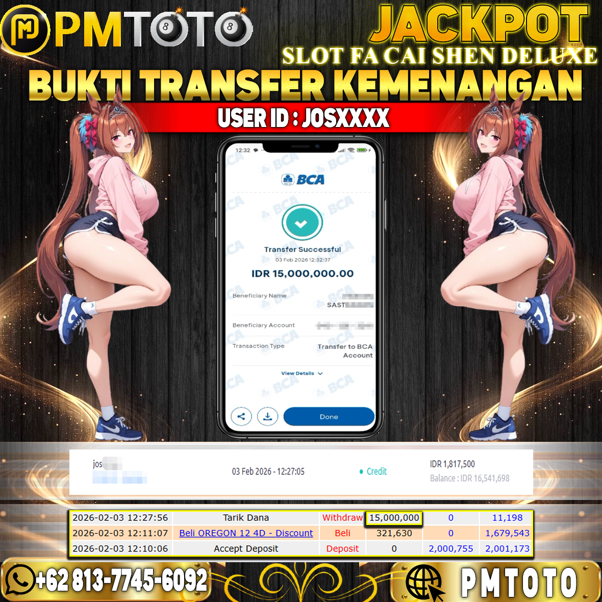 SELAMAT KEPADA MEMBER JOSXXXX JACKPOT 15 JUTA DI FA CAI SHEN DELUXE