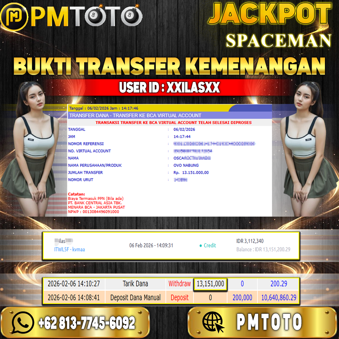 SELAMAT KEPADA MEMBER XXILASXX JACKPOT 13,1 JUTA DI SPACEMAN