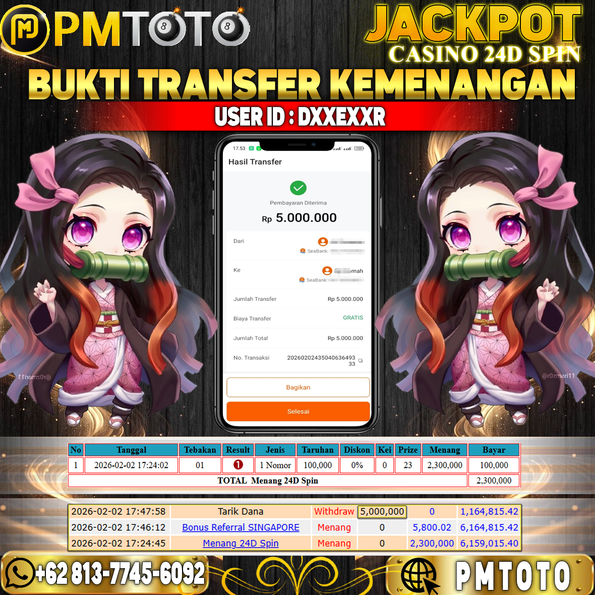 SELAMAT KEPADA MEMBER DXXEXXR JACKPOT 5 JUTA DI CASINO 24D SPIN
