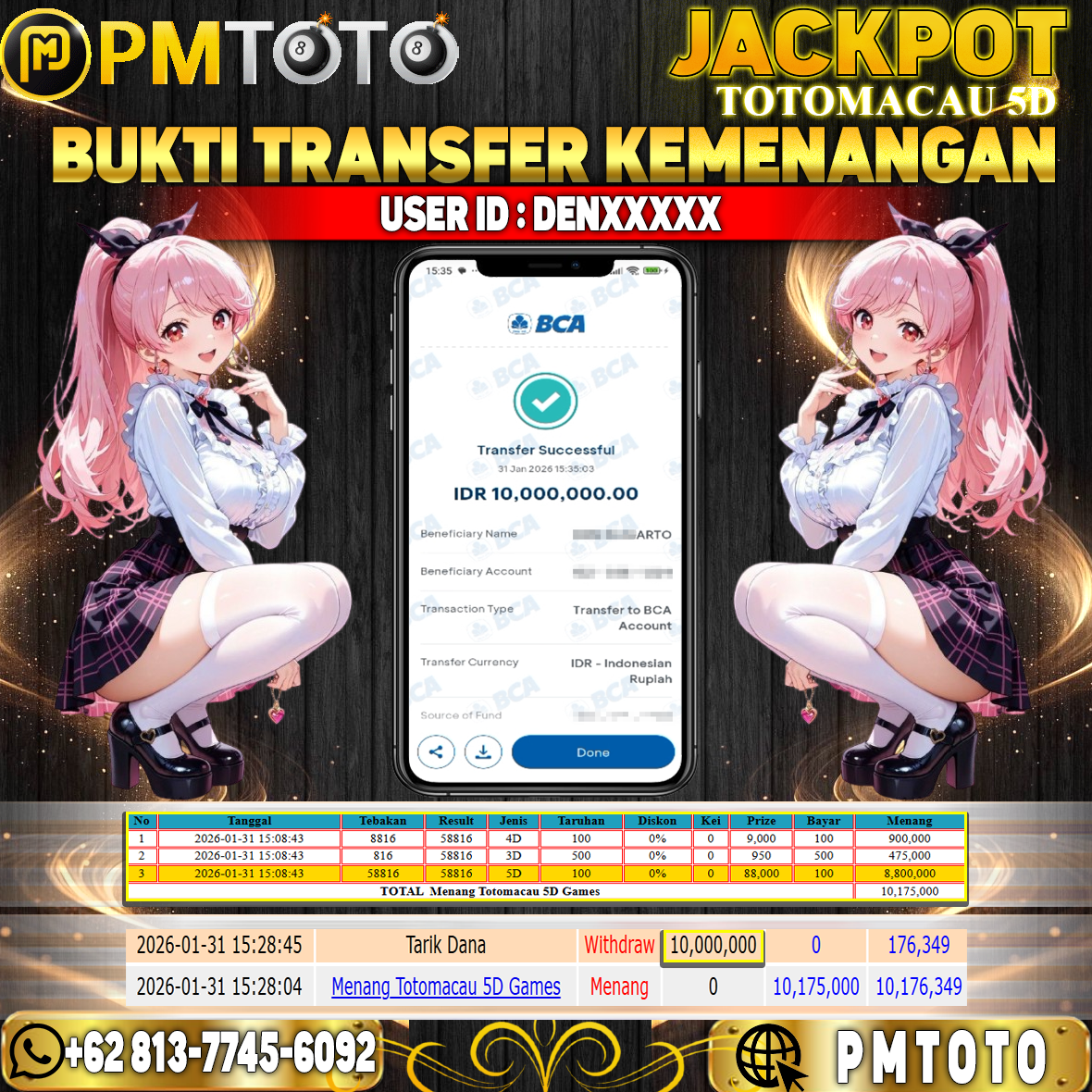 SELAMAT KEPADA MEMBER DENXXXXX JACKPOT 10 JUTA DI TOGEL TOTOMACAU 5D