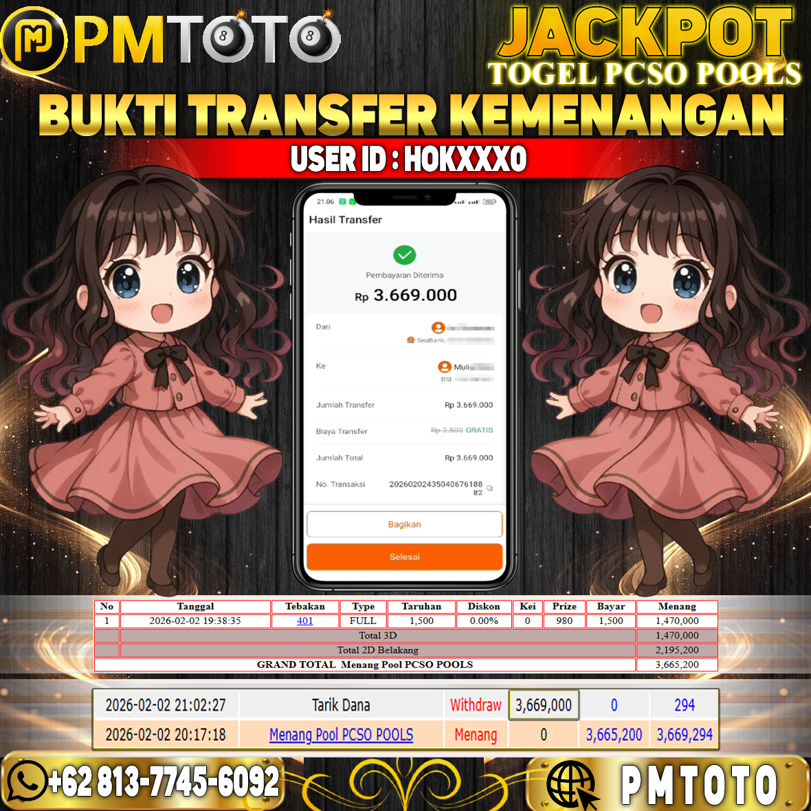 SELAMAT KEPADA MEMBER HOKXXX0 JACKPOT 3,6 JUTA DI TOGEL PCSO POOLS