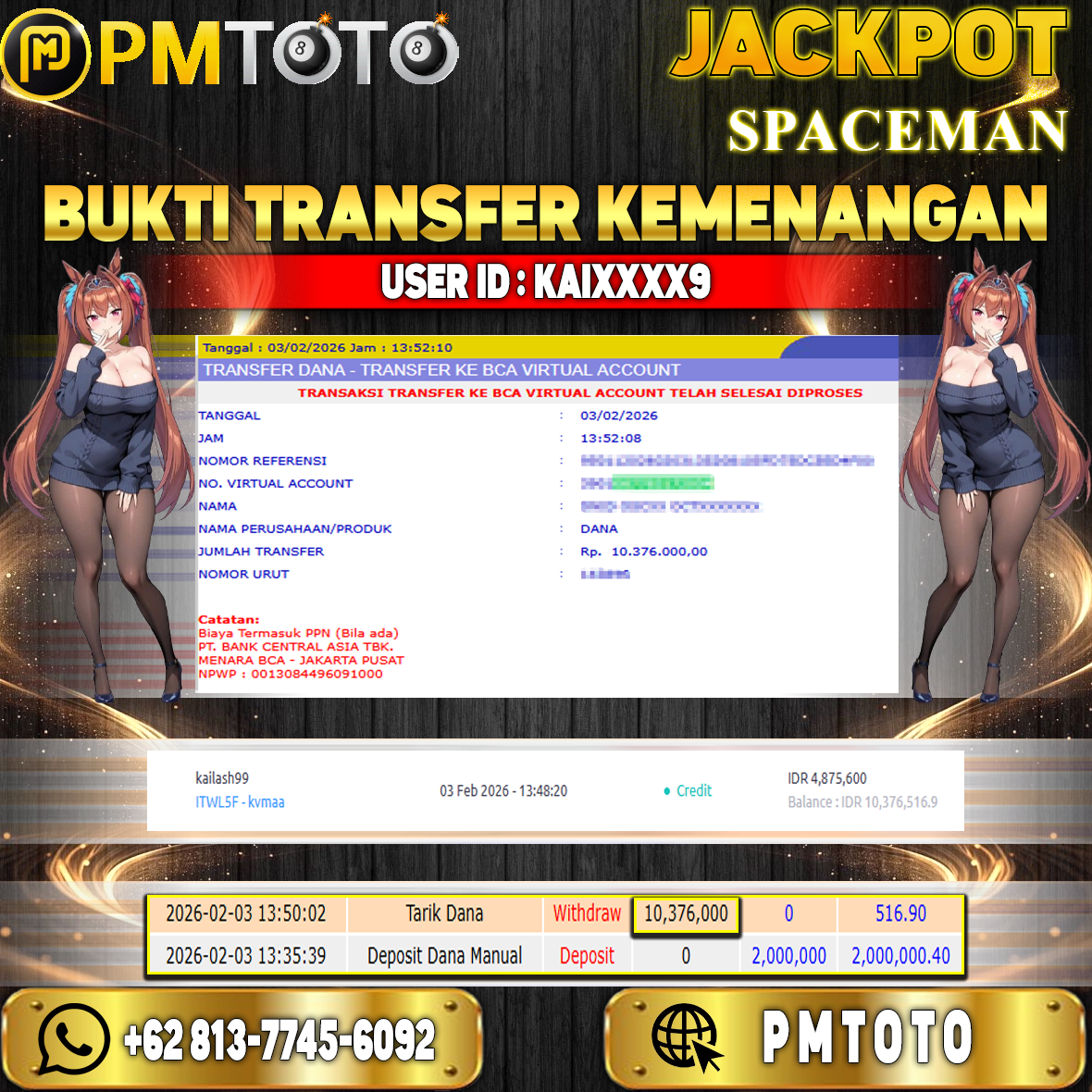 SELAMAT KEPADA MEMBER KAIXXXX9 JACKPOT 10,3 JUTA DI SPACEMAN