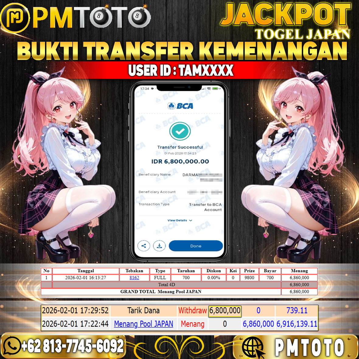 SELAMAT KEPADA MEMBER TAMXXXX JACKPOT 6,8 JUTA DI TOGEL JAPAN