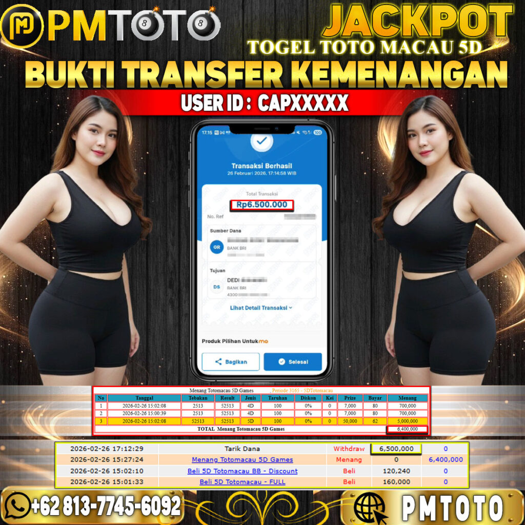 SELAMAT KEPADA MEMBER CAPXXXX JACKPOT 6,5 JUTA DI TOGEL TOTO MACAU 5D