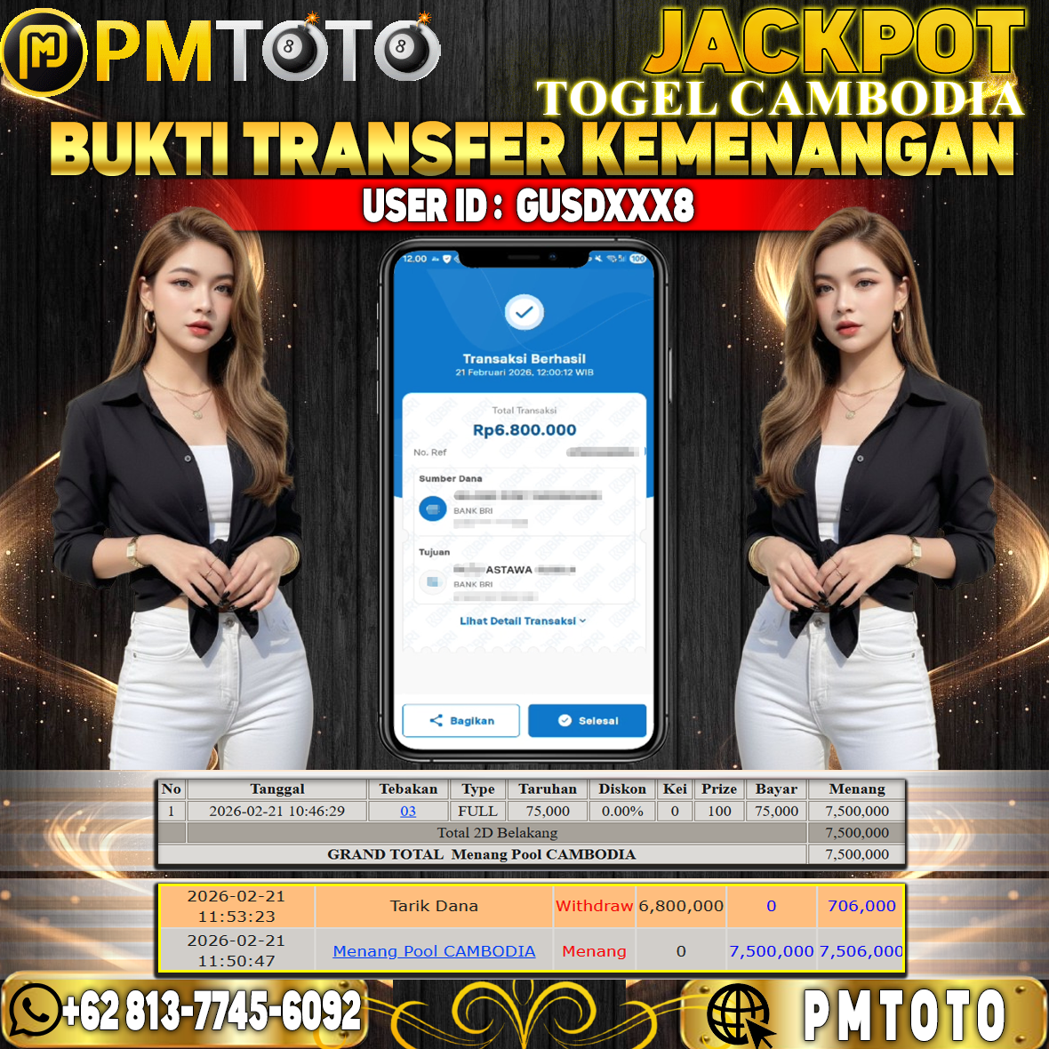 SELAMAT KEPADA MEMBER GUSDXXX8 JACKPOT 6,8 JUTA DI TOGEL CAMBODIA