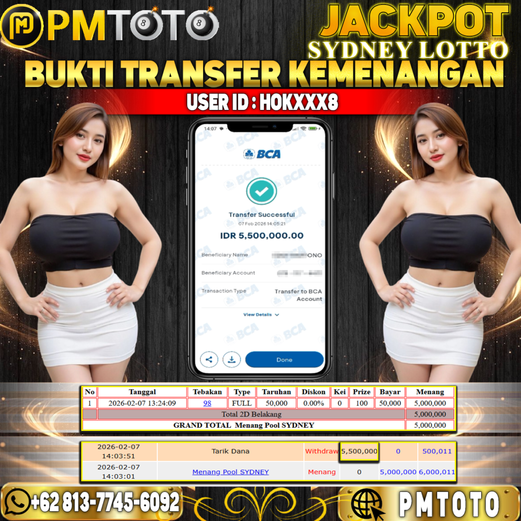 SELAMAT KEPADA MEMBER HOKXXX8 JACKPOT 5,5 JUTA DI TOGEL SYDNEY