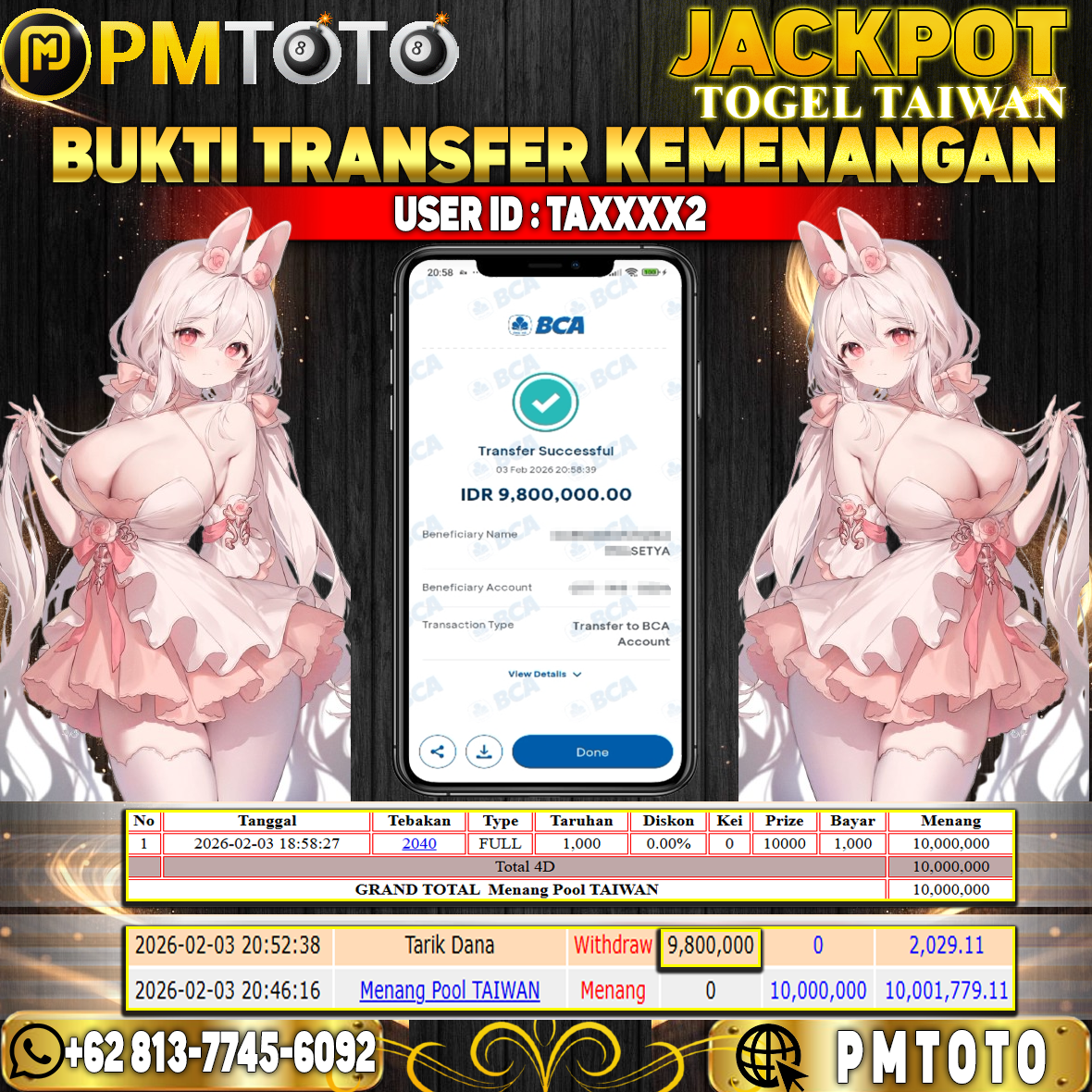 SELAMAT KEPADA MEMBER TAXXXX2 JACKPOT 9,8 JUTA DI TOGEL TAIWAN