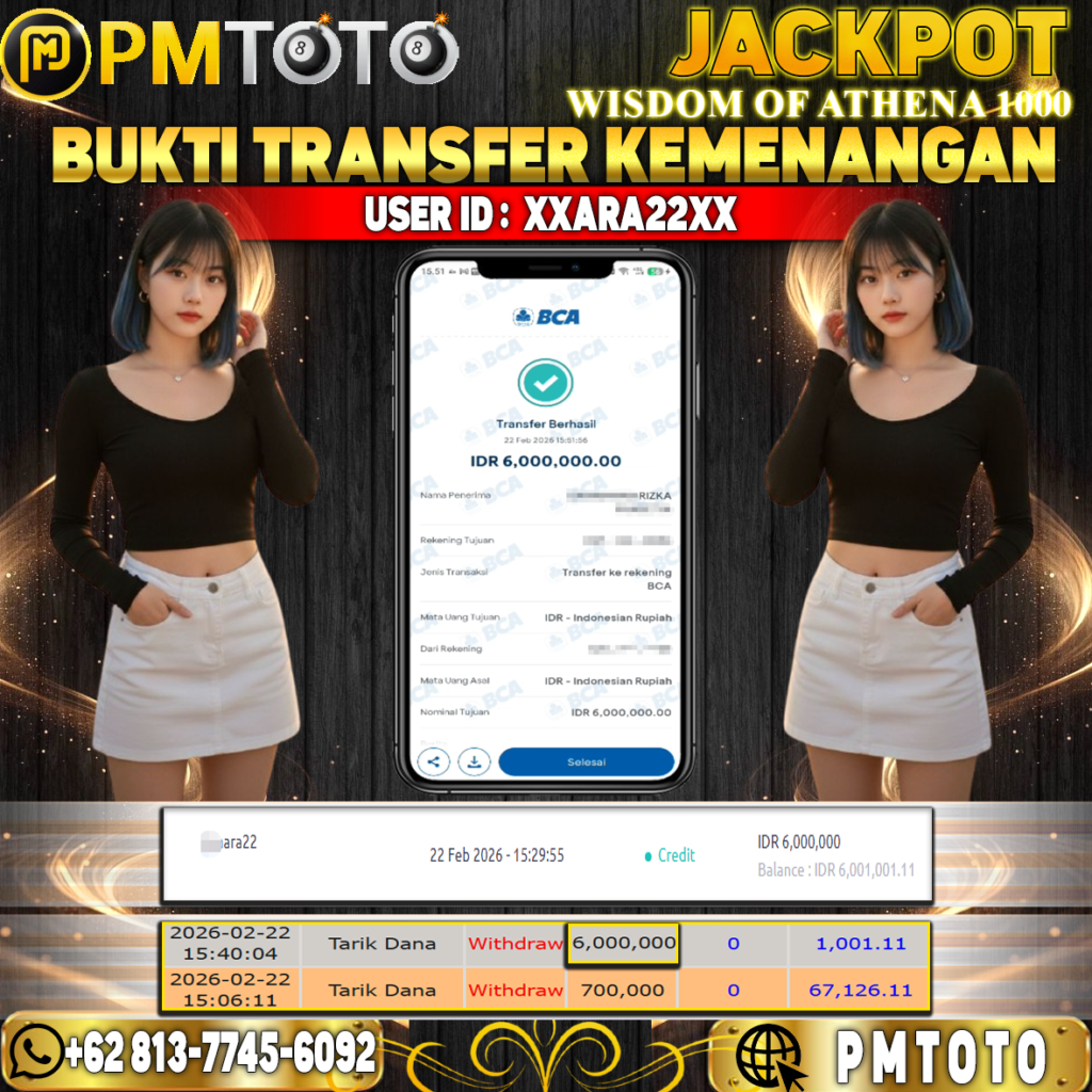 SELAMAT KEPADA MEMBER XXARA22XX JACKPOT 6 JUTA DI WISDOM OF ATHENA 1000