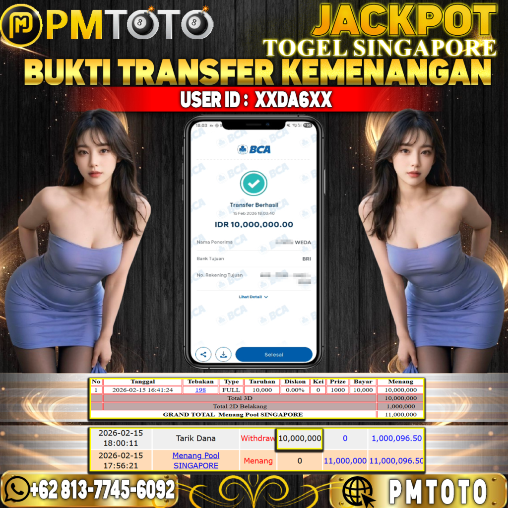 SELAMAT KEPADA MEMBER XXDA6XX JACKPOT 10 JUTA DI TOGEL SINGAPORE