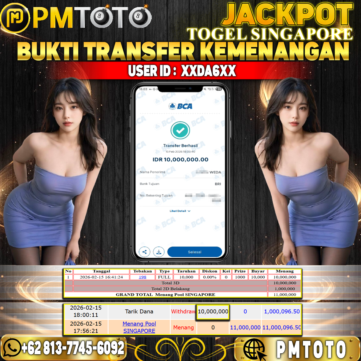 SELAMAT KEPADA MEMBER XXDA6XX JACKPOT 10 JUTA DI TOGEL SINGAPORE
