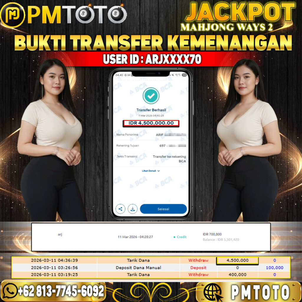 SELAMAT KEPADA MEMBER ARJXXXX70 JACKPOT 4,5 JUTA DI MAHJONG WAYS 2