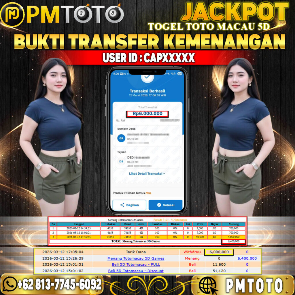 SELAMAT KEPADA MEMBER CAPXXXX JACKPOT 6 JUTA DI TOGEL TOTO MACAU 5D