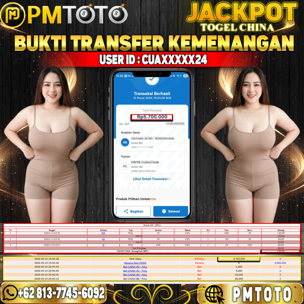 SELAMAT KEPADA MEMBER CUAXXXX24 JACKPOT 5,7 JUTA DI TOGEL CHINA