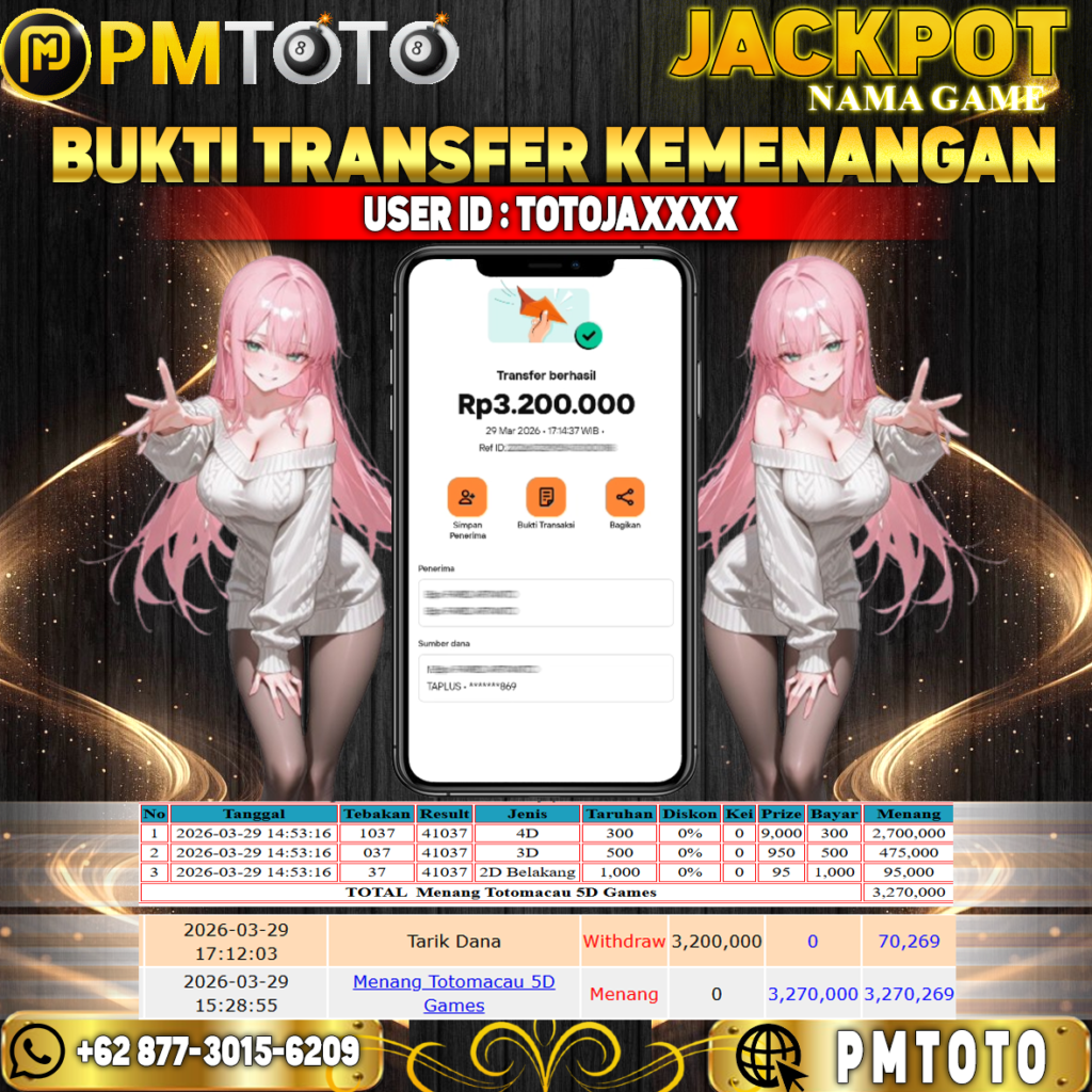 SELAMAT KEPADA MEMBER TOTOJAXXXX JACKPOT 3,2 JUTA DI TOGEL TOTOMACAU 5D