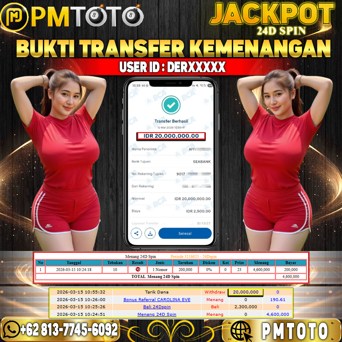 SELAMAT KEPADA MEMBER DERXXXX JACKPOT 20 JUTA DI CASINO 24D SPIN