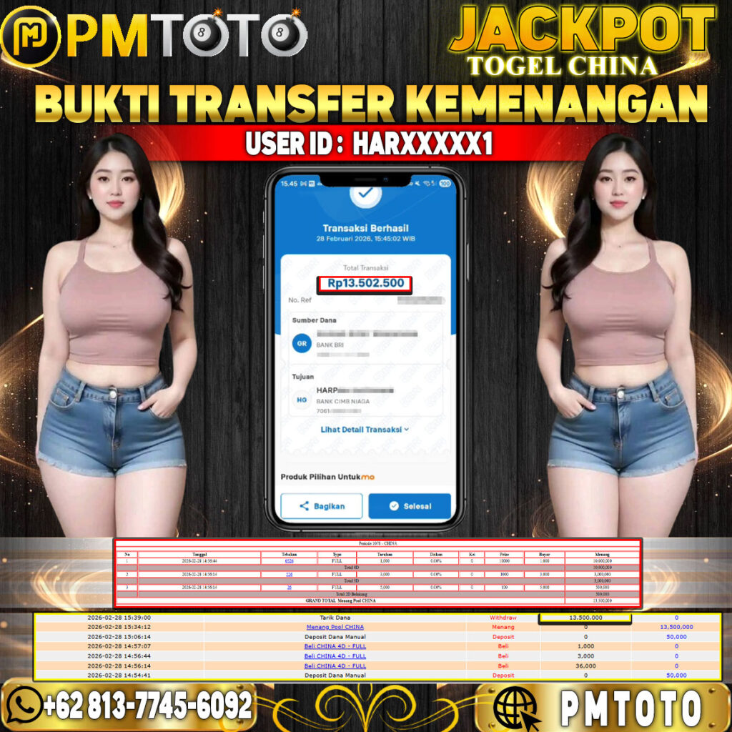 SELAMAT KEPADA MEMBER HARXXXX1 JACKPOT 13,5 JUTA DI TOGEL CHINA