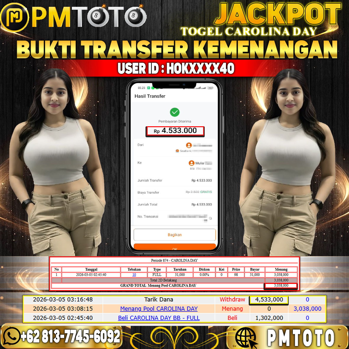 SELAMAT KEPADA MEMBER HOKXXXX40 JACKPOT 4,5 JUTA DI TOGEL CAROLINA DAY