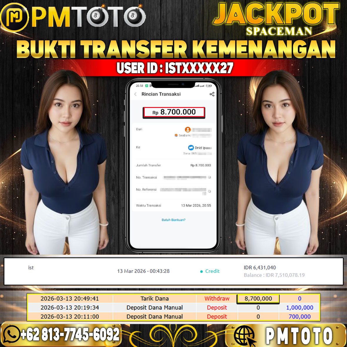 SELAMAT KEPADA MEMBER ISTXXXX27 JACKPOT 8,7 JUTA DI SPACEMAN