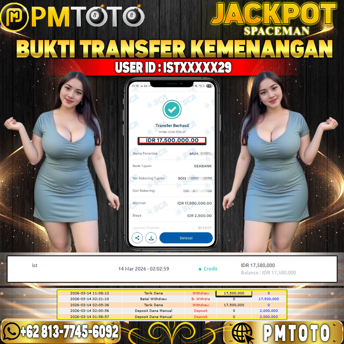 SELAMAT KEPADA MEMBER ISTXXXX29 JACKPOT 17,5 JUTA DI SPACEMAN