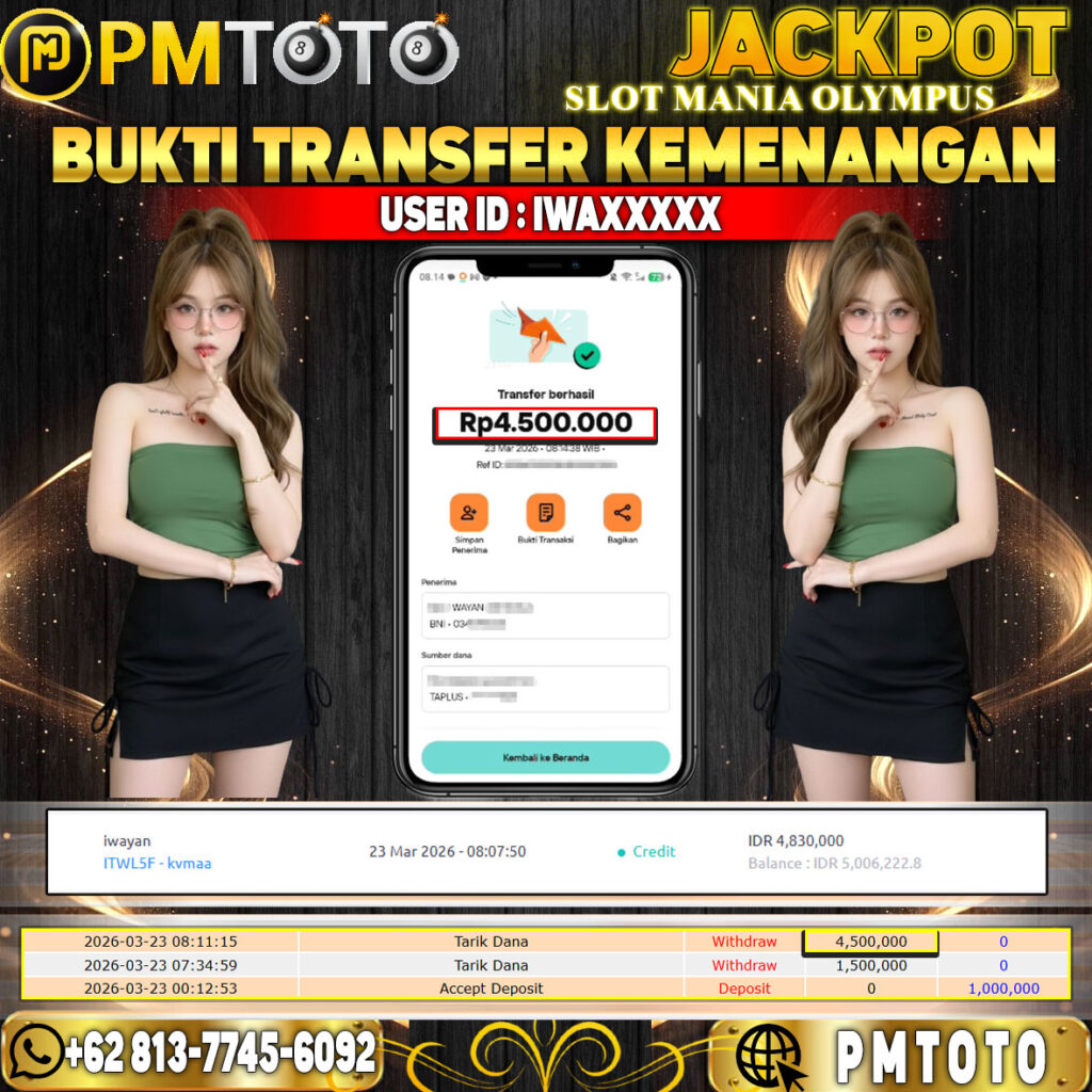 SELAMAT KEPADA MEMBER IWAXXXX JACKPOT 4,5 JUTA DI SLOT MANIA OLYMPUS